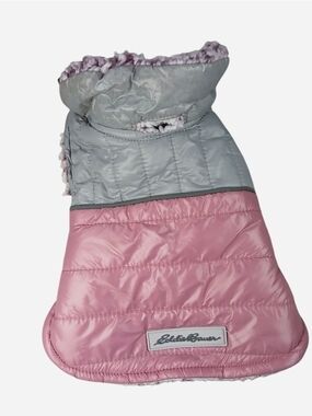 Eddie Bauer Pink and Gray Quilted Dog Puffer Coat